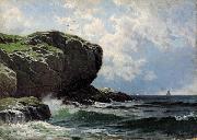 Alfred Thompson Bricher Rocky Head with Sailboats in Distance Sweden oil painting artist